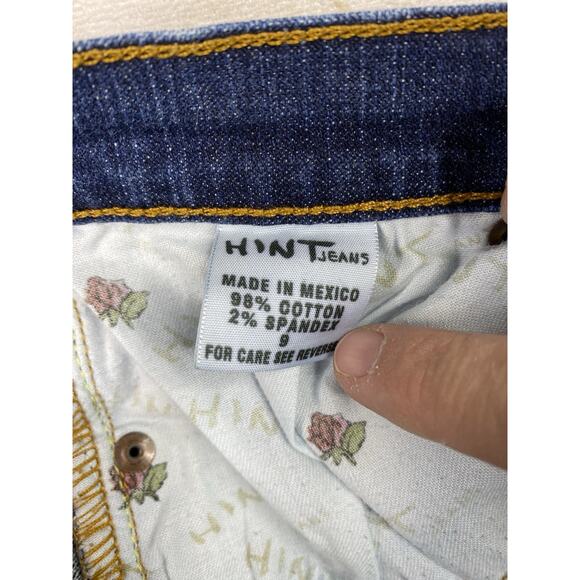 Vtg Hint Jeans Womens 9 Blue Flare Bootcut Low Rise Distressed Pockets Y2K - Picture 6 of 11